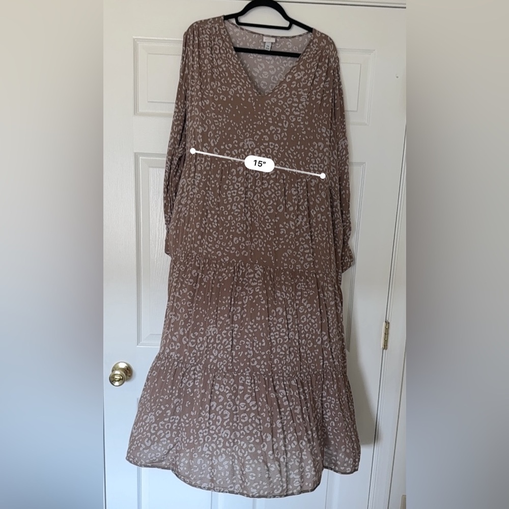 A New Day Leopard Print Maxi Dress | Flowy Long Sleeve Boho Dress XXL - Picture 5 of 6